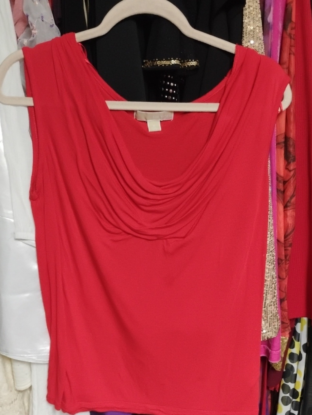 Michael Kors Red Sleeveless Draped Cowl Neck Tank